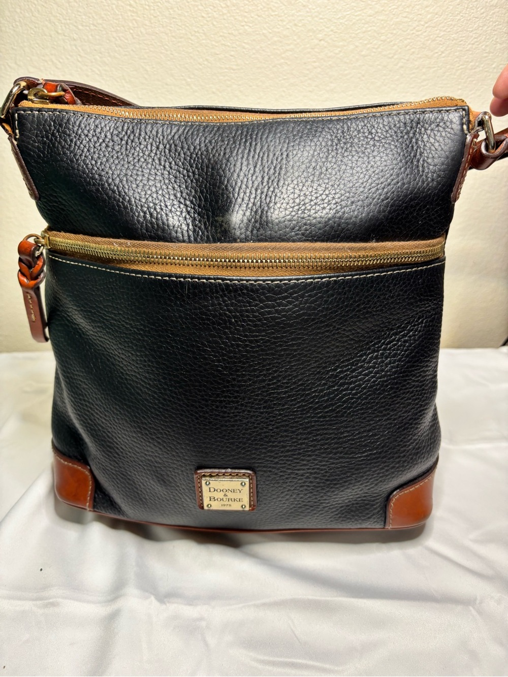 Dooney & Bourke Black Leather Crossbody with Brown Trim